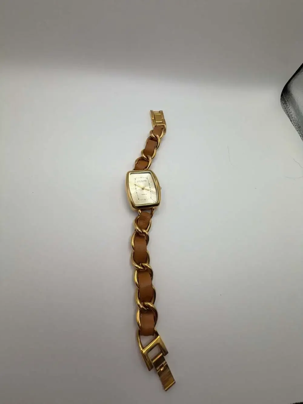 Joan Rivers Classics Collection Gold Tone Tonneau Quartz Watch with Tan Leather